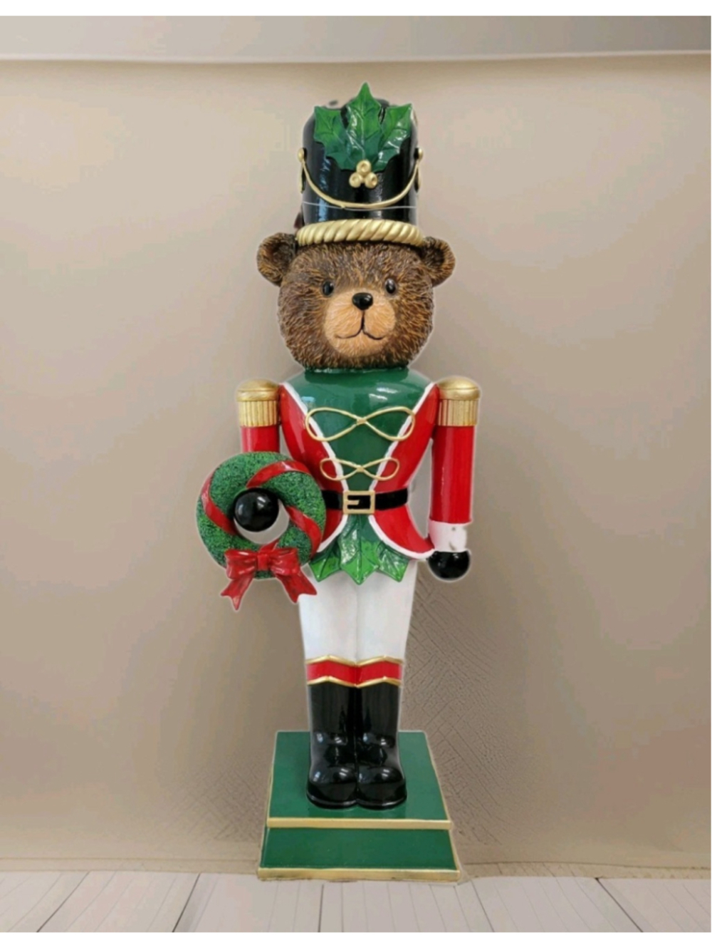 Martha Stewart Teddy Bear Nutcracker Soldier 2 FT Figurine Red Green Christmas